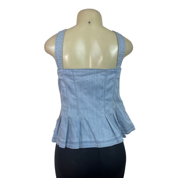 White House Black Market Denim Corset Style Button-Down Peplum Top Sz 14 - New - Picture 4 of 10